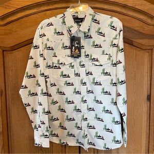 Vtg The American West Pearl Snap Western Shirt Mens MED Cowboy Horse Cactus NWT